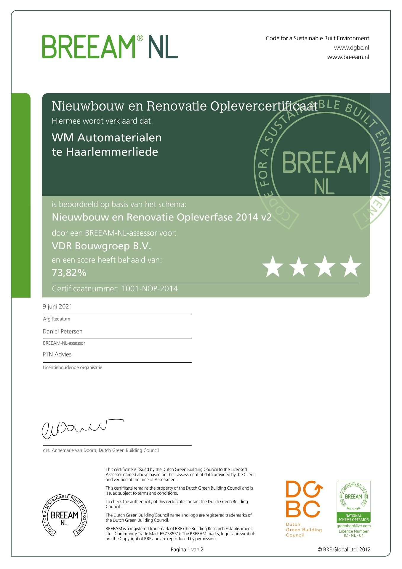 BREEAM Excellent Certificaat